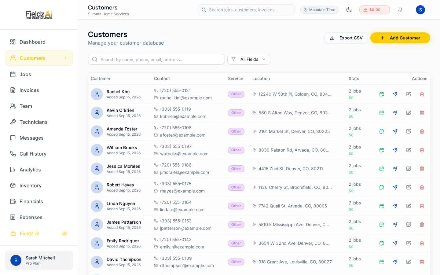 Fieldz AI customer CRM database