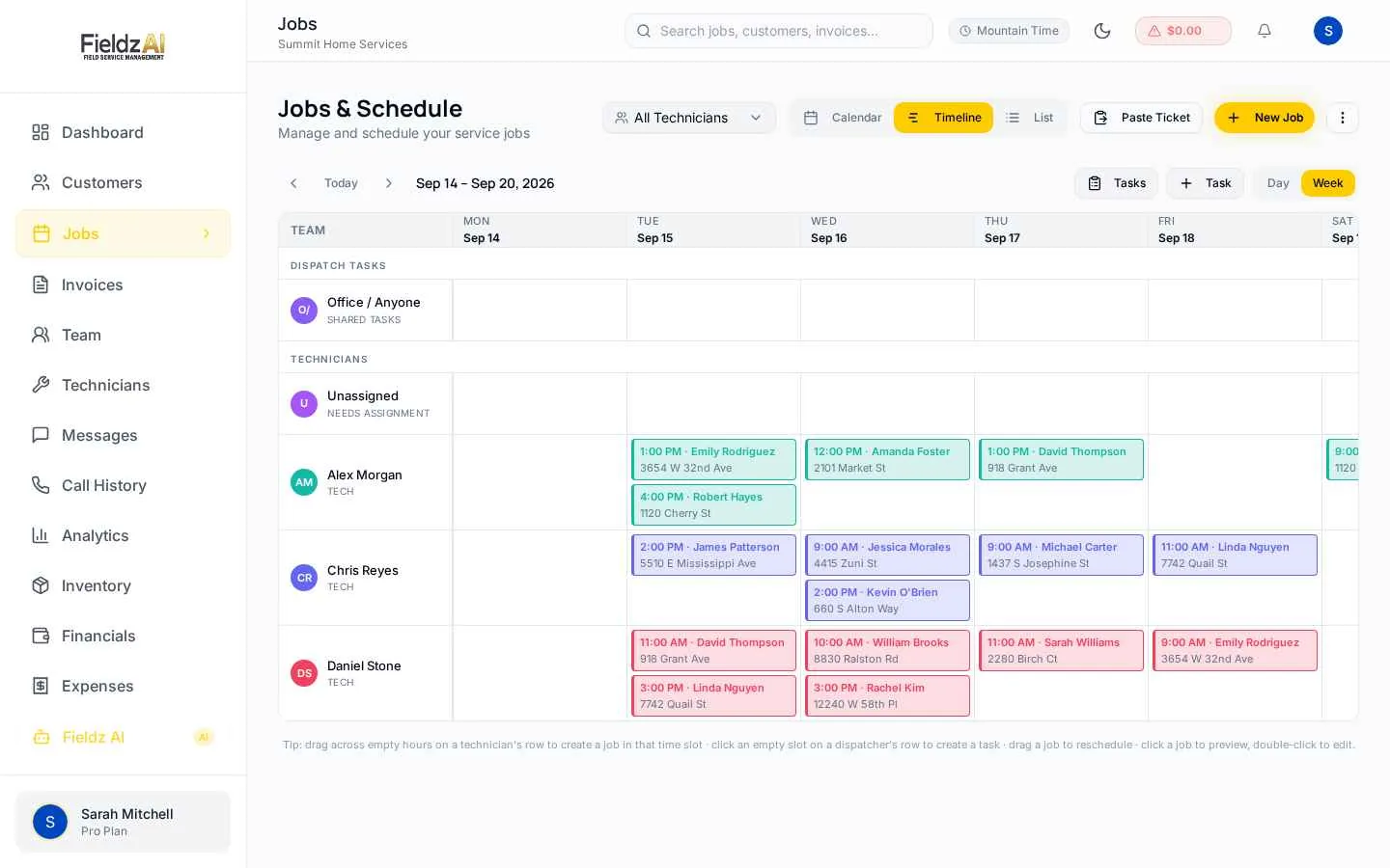 Locksmith dispatch software timeline in Fieldz AI