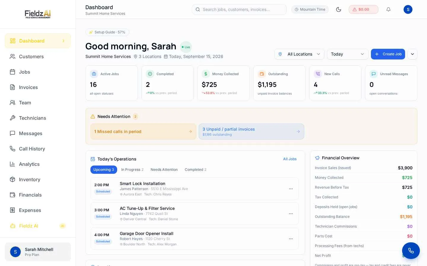Field service management dashboard